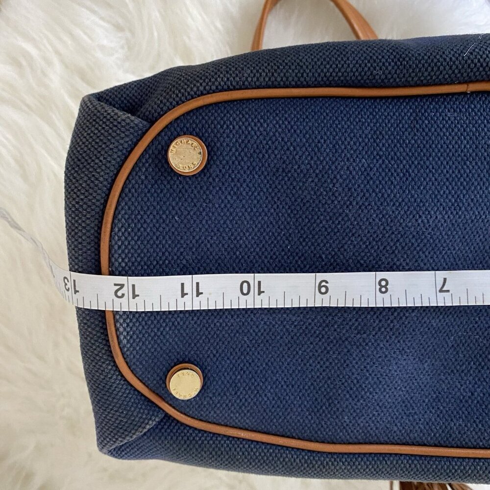Michael Kors Marina Purse Navy Blue Canvas Brown Leather Tote Bag Bucket Bag - Picture 10 of 16